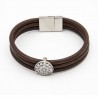 pulsera cuero marron con circonitas blancas
