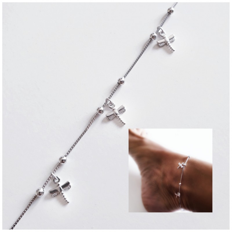tobillera de plata libelulas