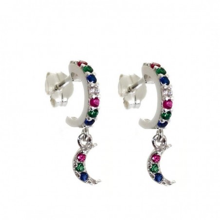 Pendiente aro de color lunas circonita -PENDIENTE DE PLATA - envio 24h